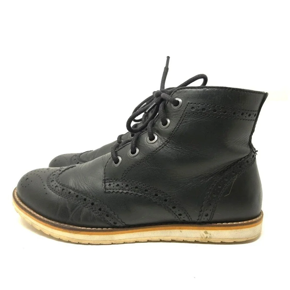 Crevo Men's Boardwalk Leather Ankle Boots Black‎ Lace-Up Size 9.5